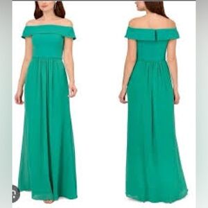 Adrianna Papell Off-Shoulder Teal Maxi Dress